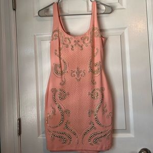 BEBE Pink and Gold cocktail dress S
